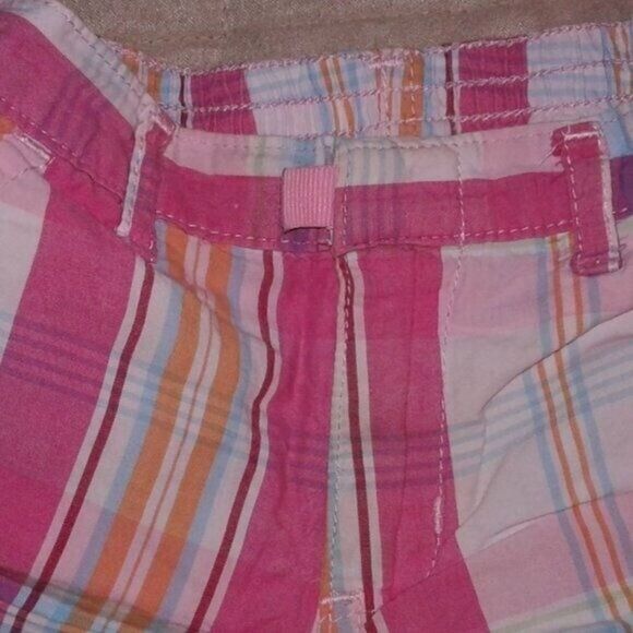 Old Navy Toddler Shorts Plaid Pockets Zipper Velcro Elastic 12-18M Pink Orange - Picture 2 of 5
